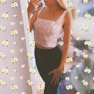 NWT Nordstrom ABOUND Corset Crop Top Tank Womens Cream Pink Pastel Summer Size M